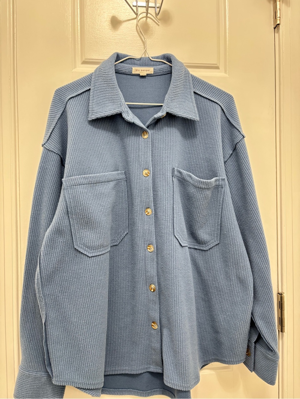 bp Light Blue Ribbed Button-Front Shirt Jacket
